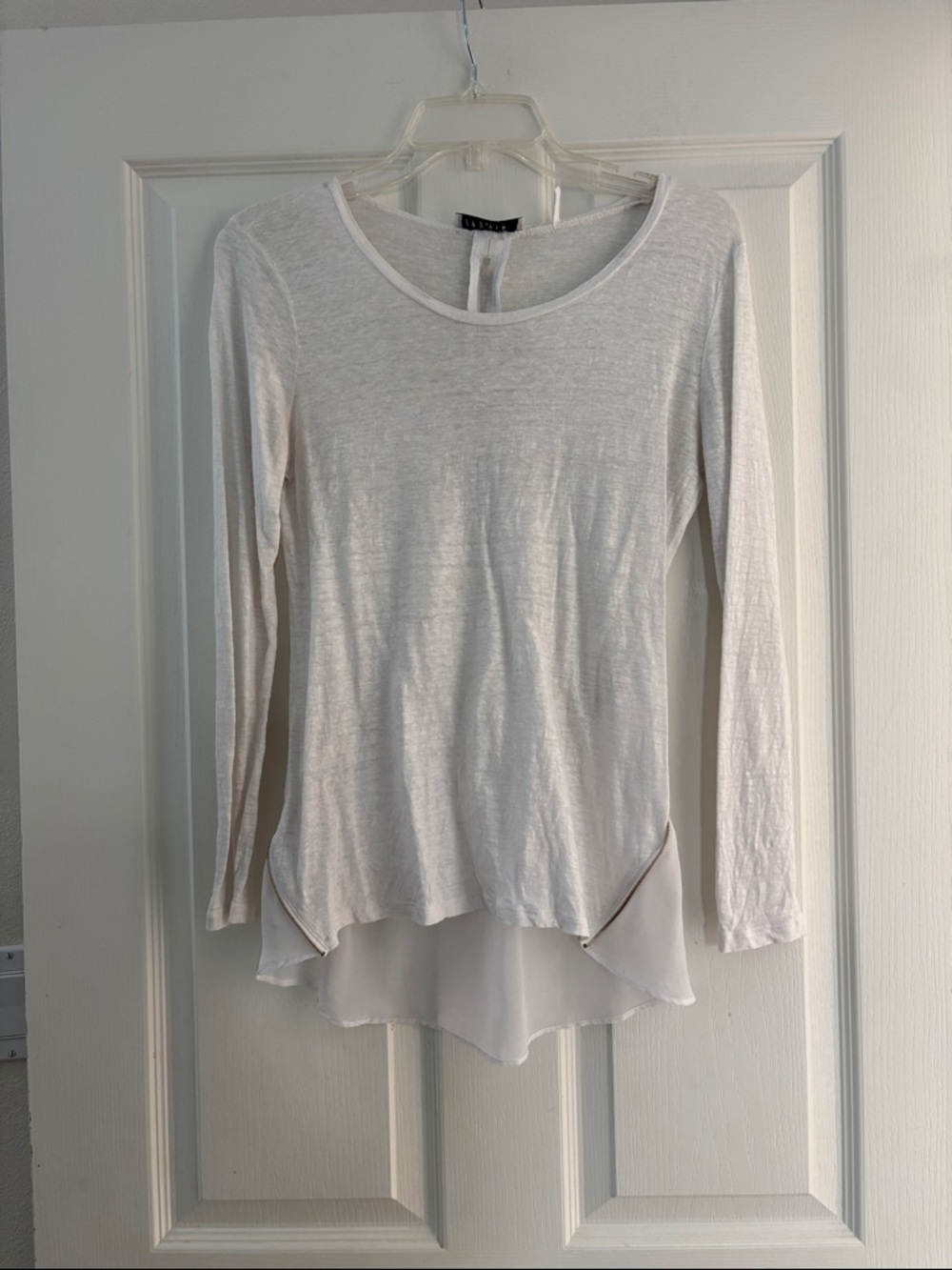 Sandro Paris Lightweight White Long-Sleeve Layered Hem Top Sz 1/US2-4